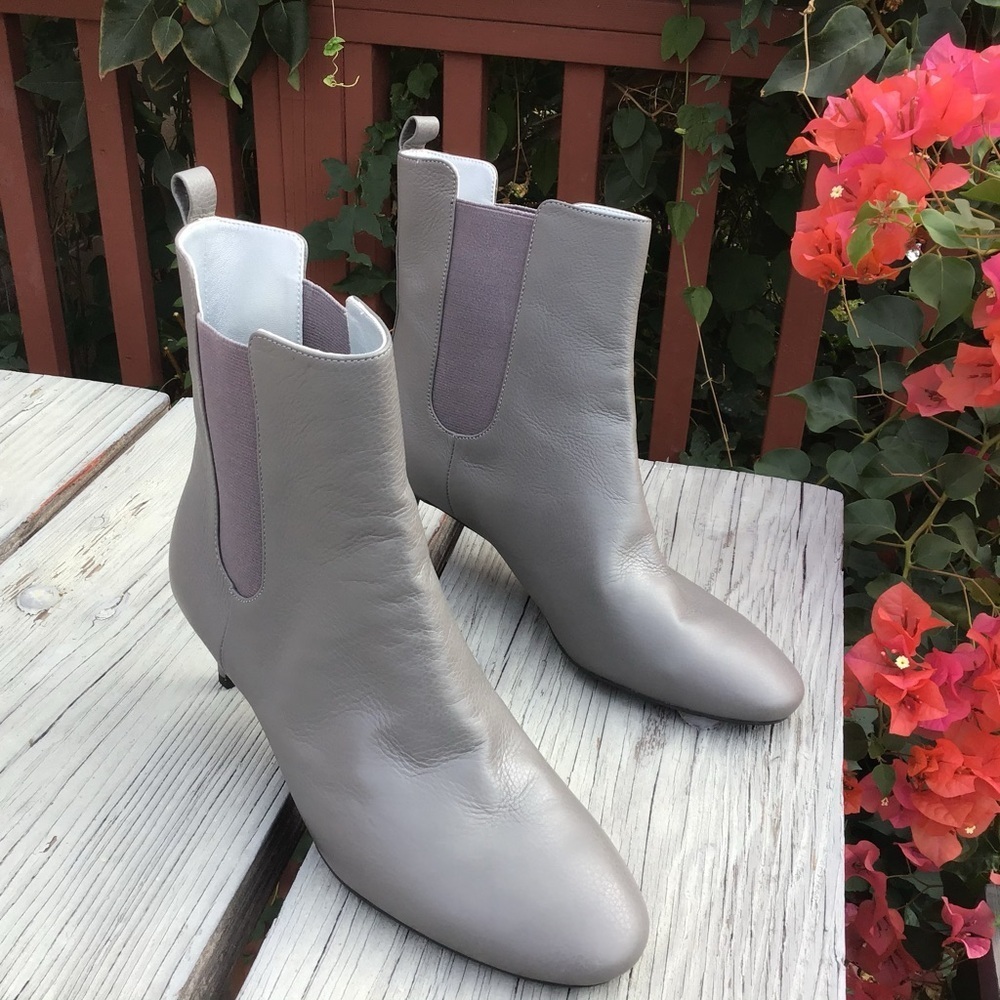 Shoes Of Prey Gray Women's Leather Stilettos High Heel Round Toe Ankle Boots